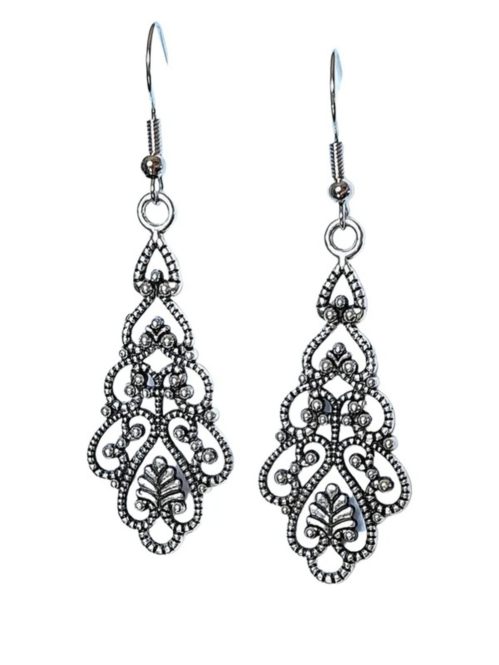 Silver Filigree Drop Earrings - Women Jewelry